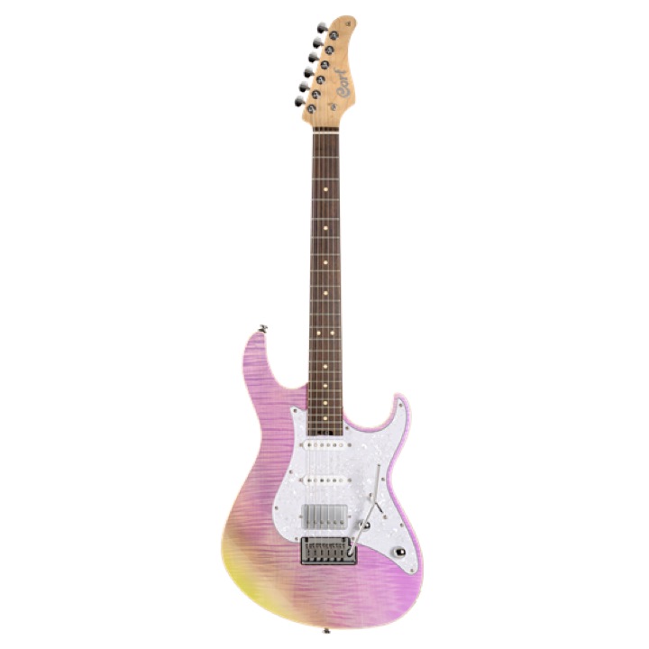 Cort G280 Select Trans Chameleon Purple Kropp: Al Topp: flammig lönn Boltad hals: Lönn Gripbräda: Rosewood Skala: 648 mm (25,5″)