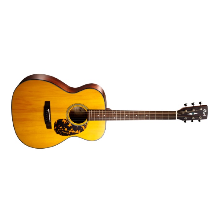 Cort L300VF NAT Vintage OM-kropp, Solid Adirondackgrantopp med Vintage Toner, Solid Mahogny bak & Mahogny sidor, stall och sadel i äkta ben, Fishman Sonitone EQ